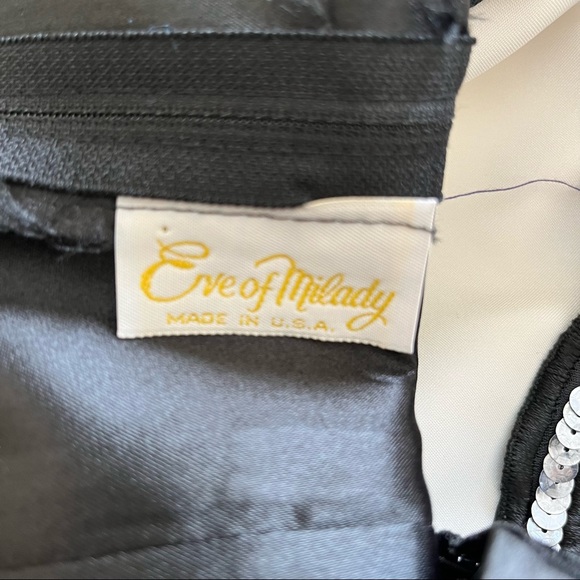 Eve of Milady Vintage Peplum Satin Formal Gown Black White Sz 14 - Picture 15 of 16